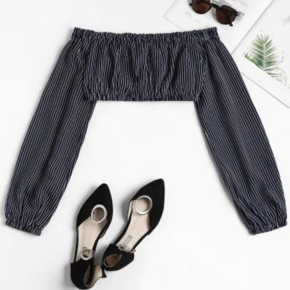 cinched Stripes Top - Dark  Blue